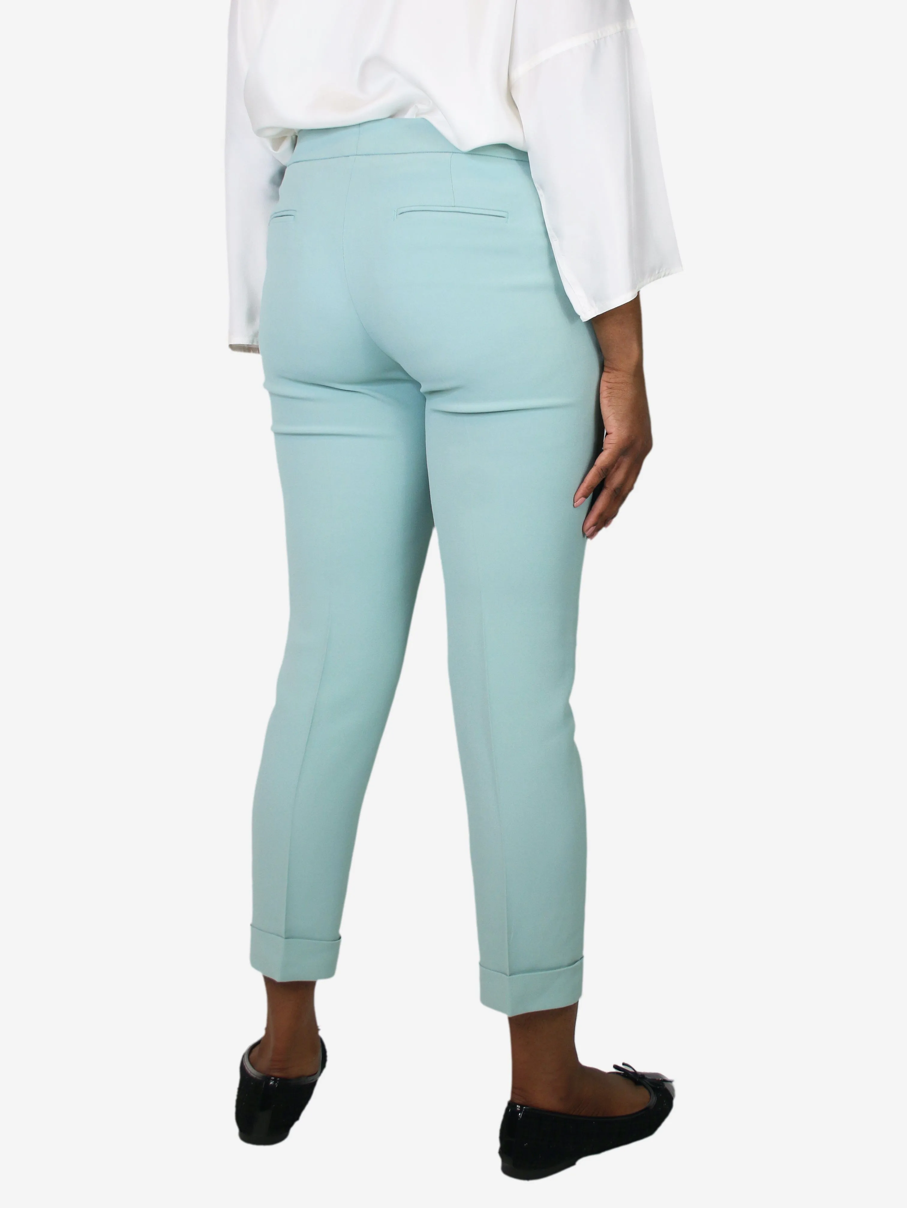 Pale turquoise cropped pocket trousers - size UK 12