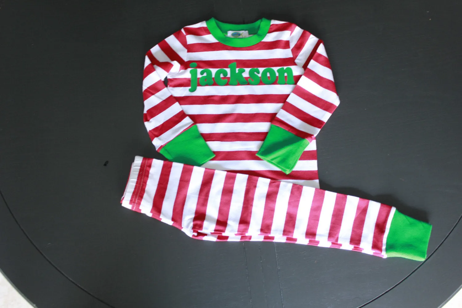 Personalized Christmas Pajamas-Red and White Striped Christmas pjs PRE ORDER