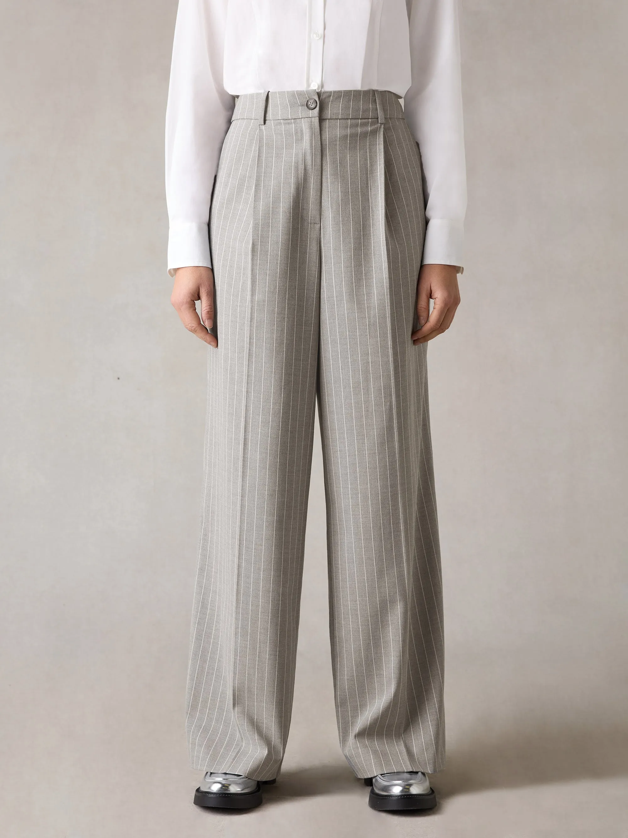 Petite Grey Pinstripe Trousers