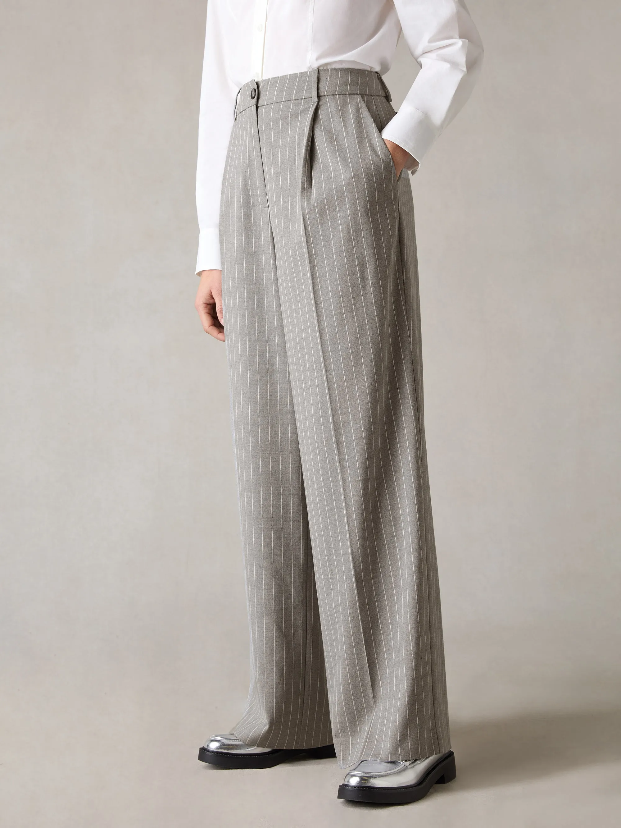 Petite Grey Pinstripe Trousers