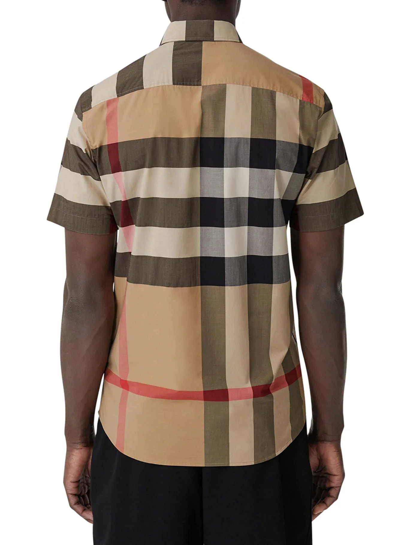 Short-sleeved Check shirt in stretch cotton poplin