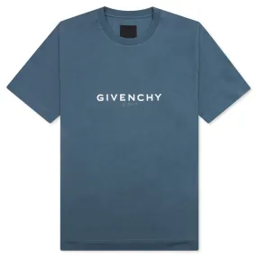 Slim Fit Reverse Print T-Shirt - Military Blue