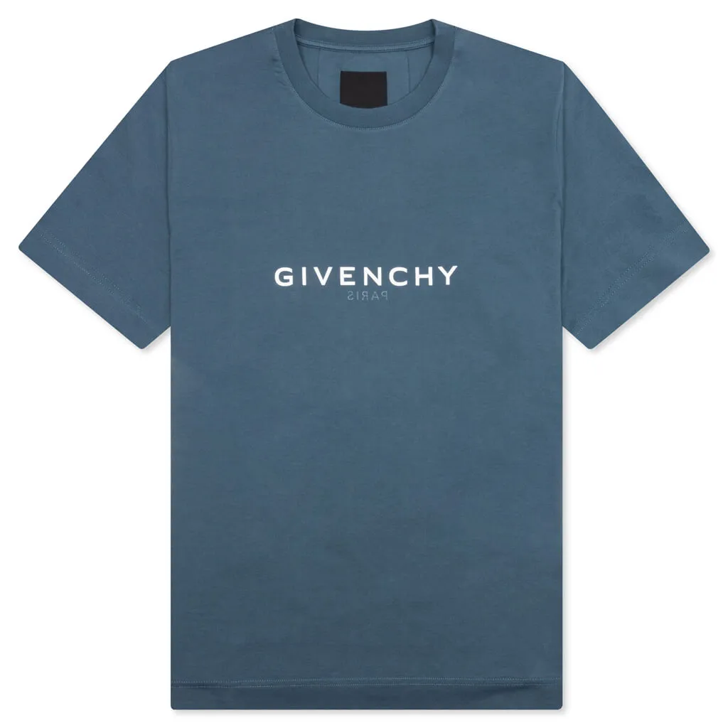 Slim Fit Reverse Print T-Shirt - Military Blue