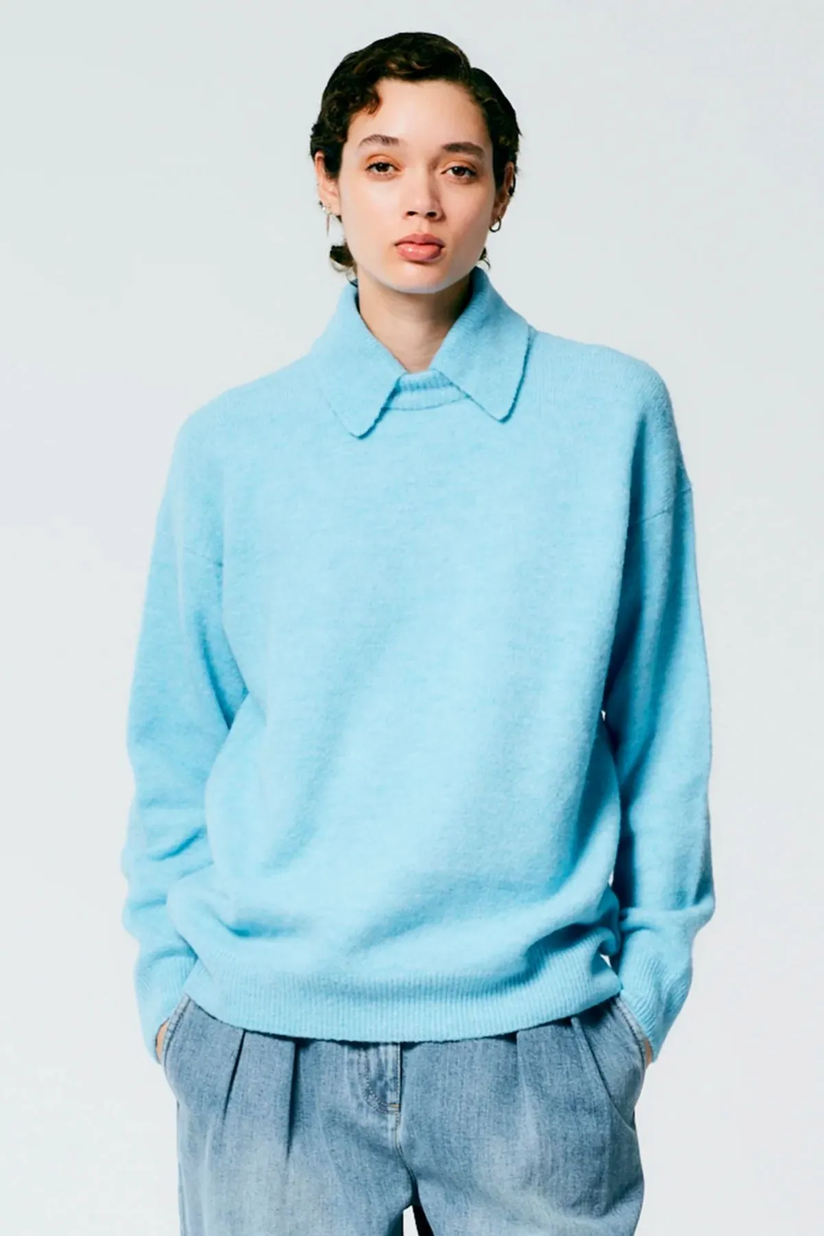 Tibi Douillet Crewneck Easy Pullover Knit - Maldives Blue