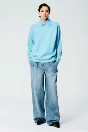 Tibi Douillet Crewneck Easy Pullover Knit - Maldives Blue