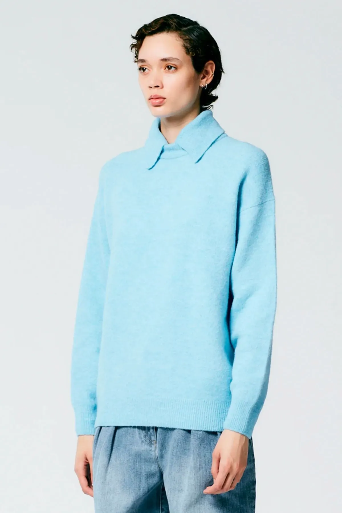 Tibi Douillet Crewneck Easy Pullover Knit - Maldives Blue