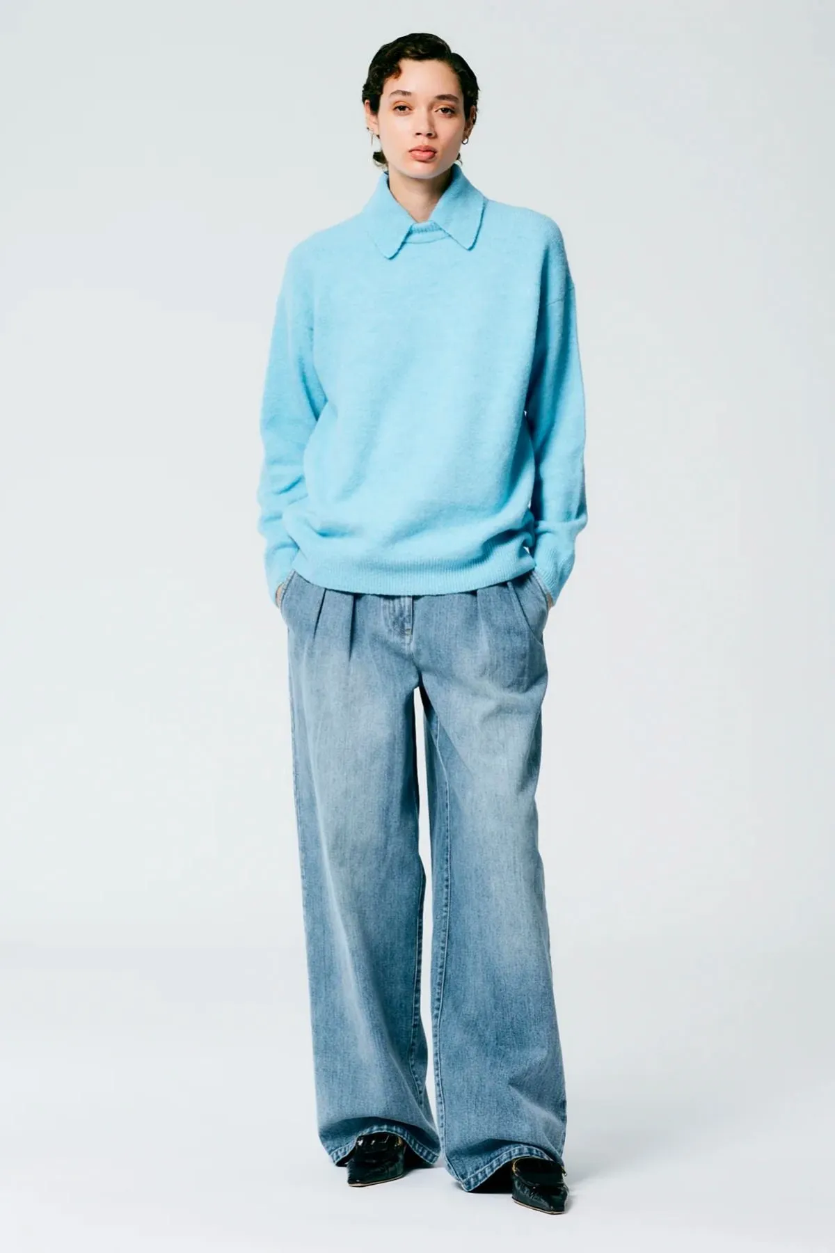 Tibi Douillet Crewneck Easy Pullover Knit - Maldives Blue