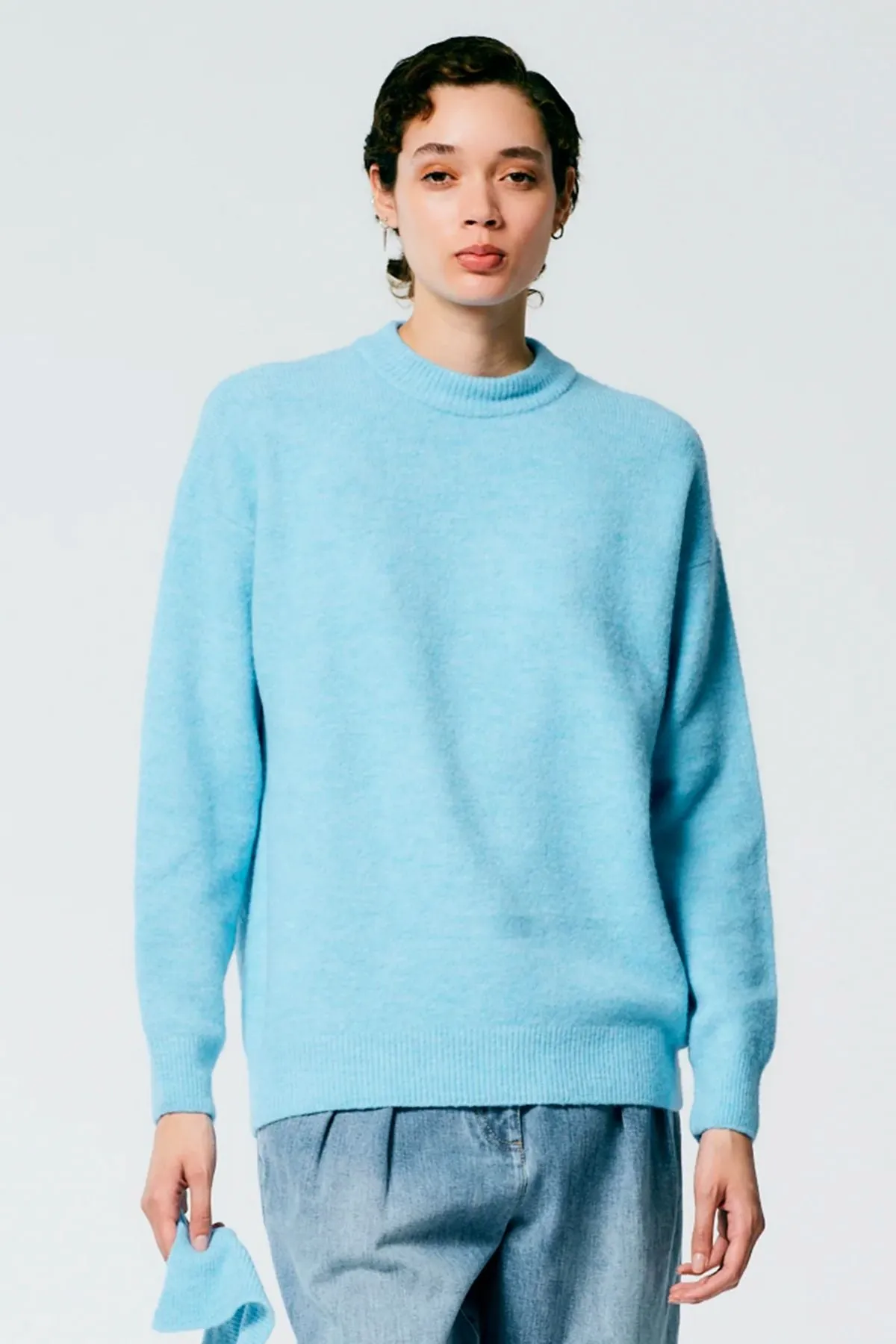 Tibi Douillet Crewneck Easy Pullover Knit - Maldives Blue