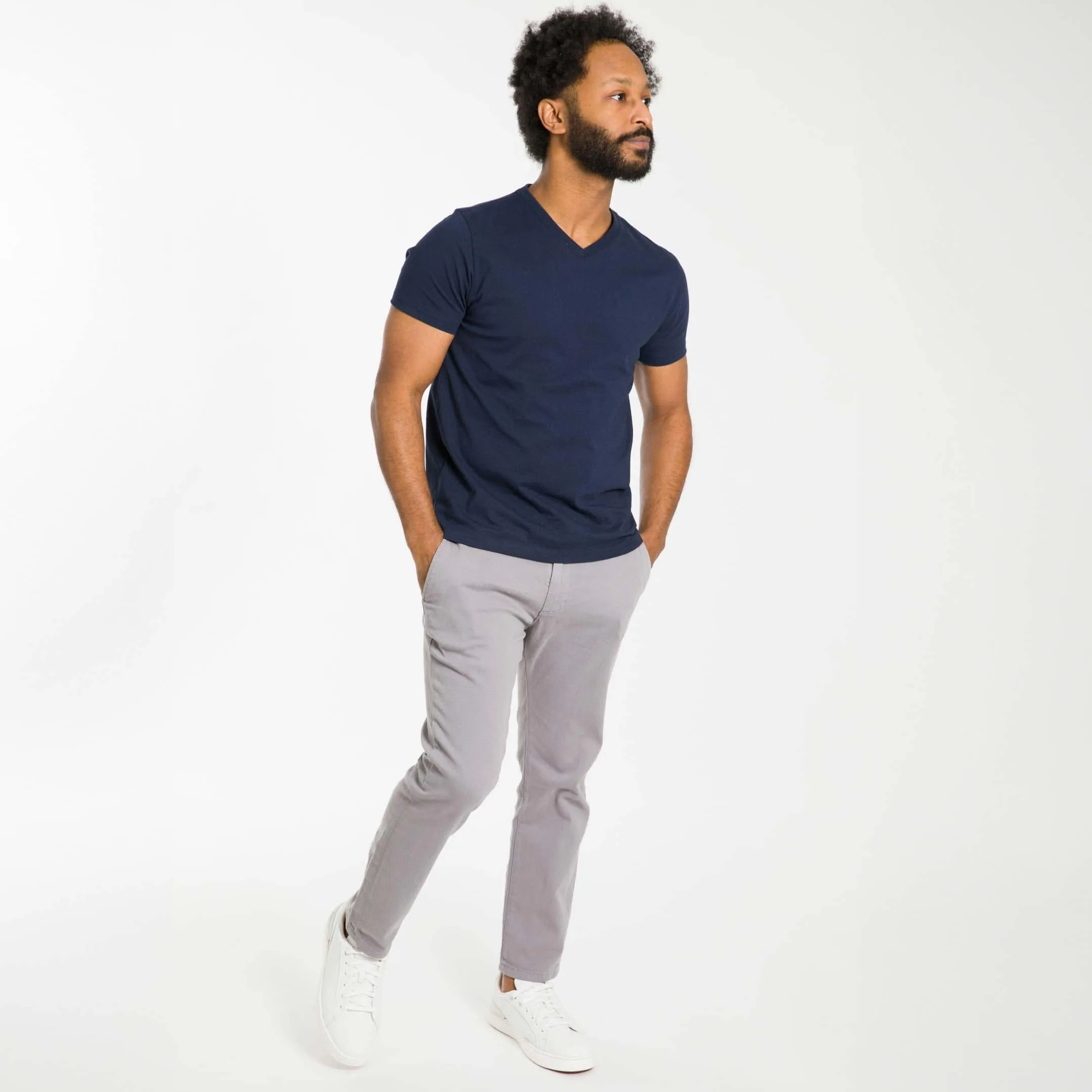 True Navy Pima Cotton V Neck Tee