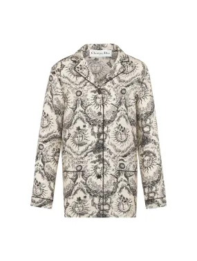 white and gray Toile de Jouy Soleil silk twill shirt