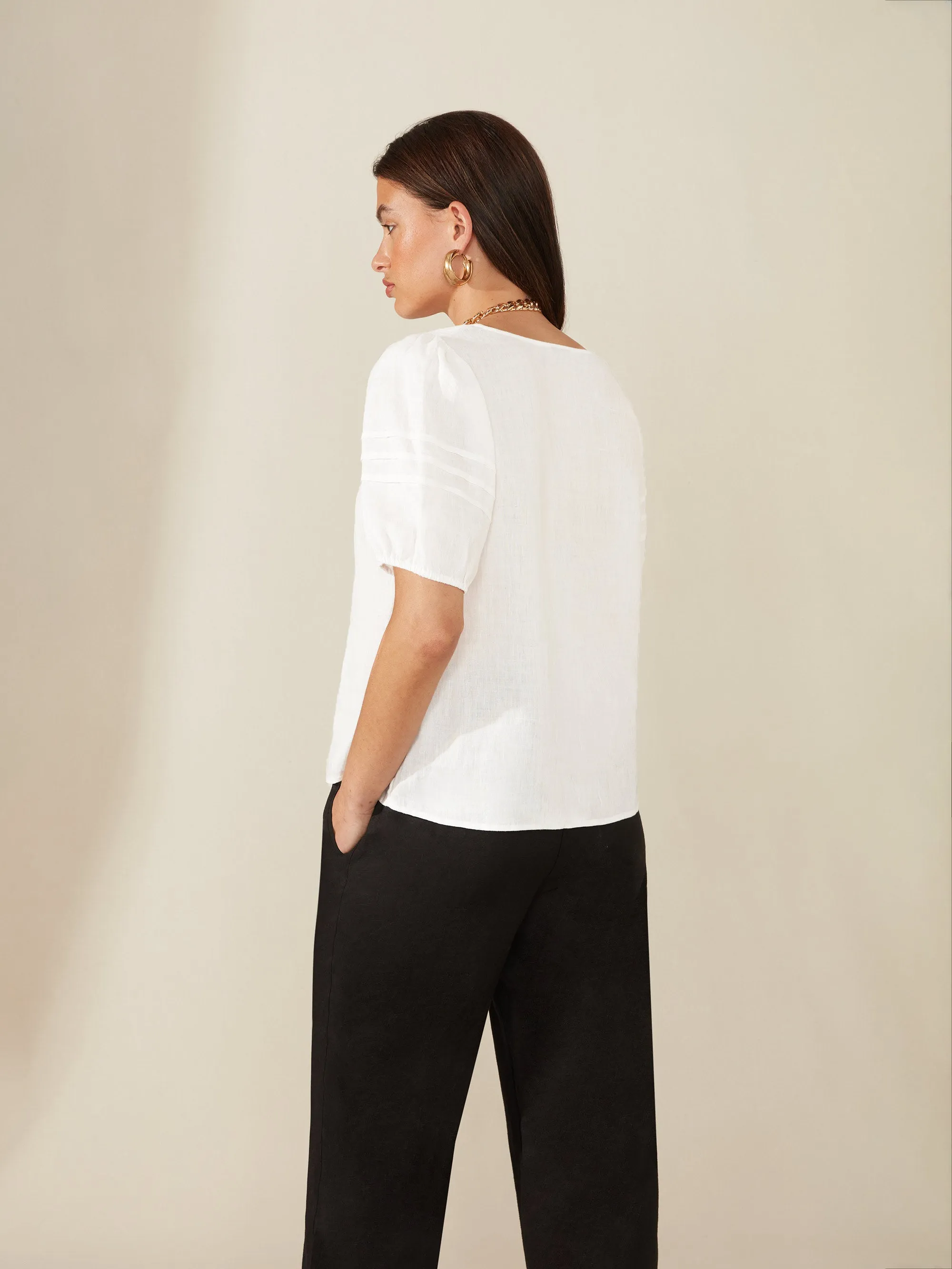 White Linen Pintuck Detail Top