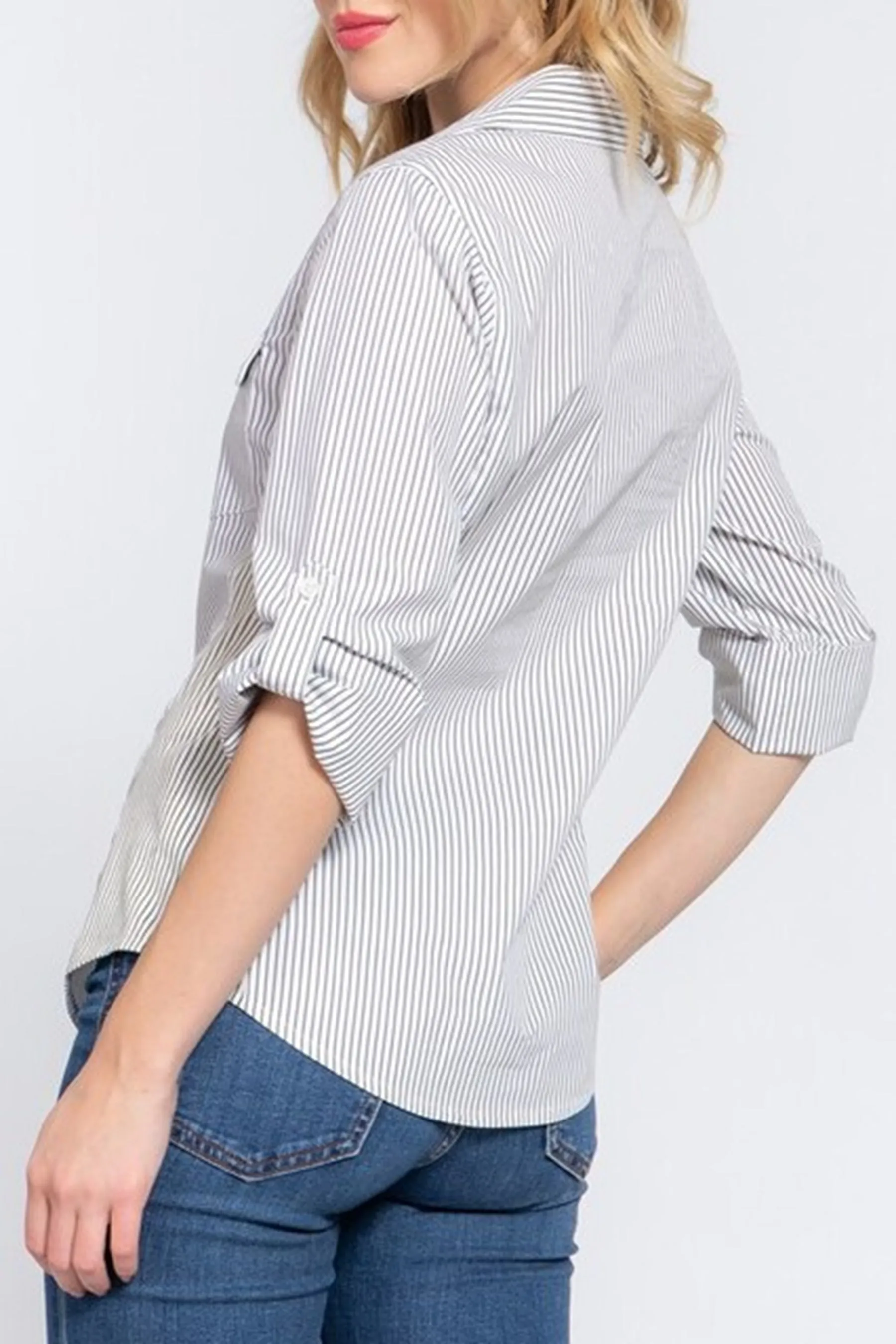 Women's Long sleeve with tab side rib panel y/d stripe Shirts